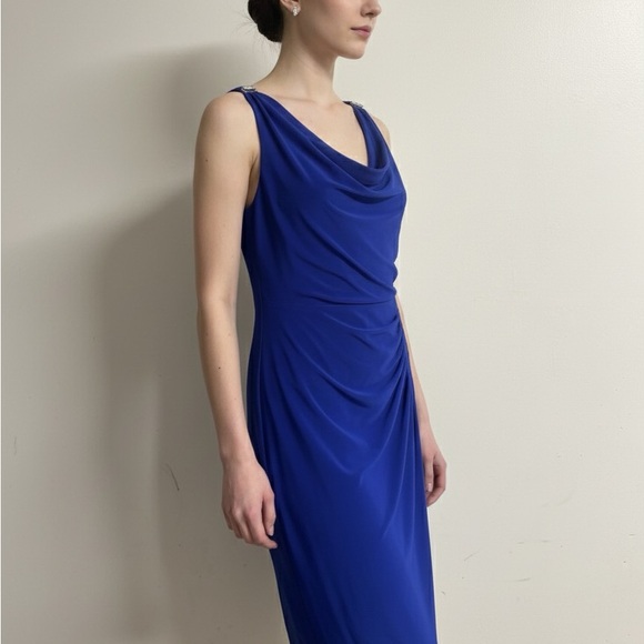 Lauren Ralph Lauren Royal Blue Draped Midi Dress - Picture 2 of 6